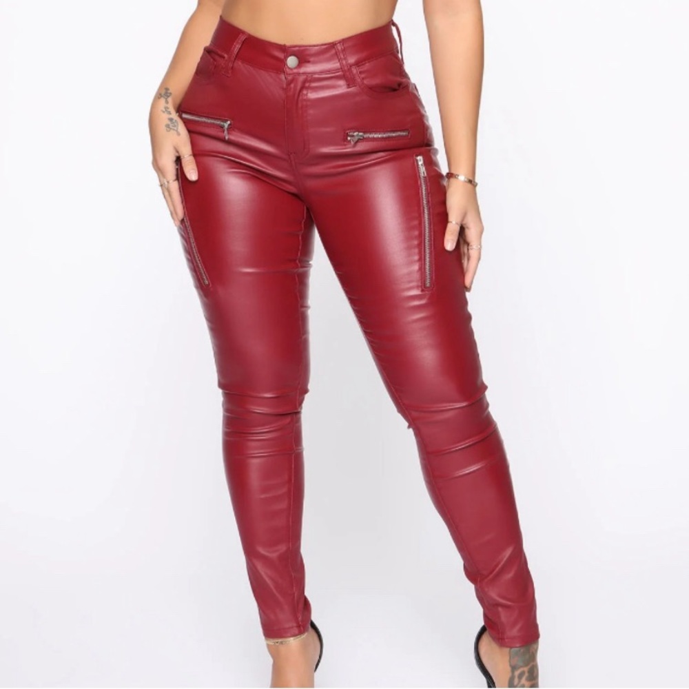 NEW. Burgundy Red Pleather Pants. Faux Leather